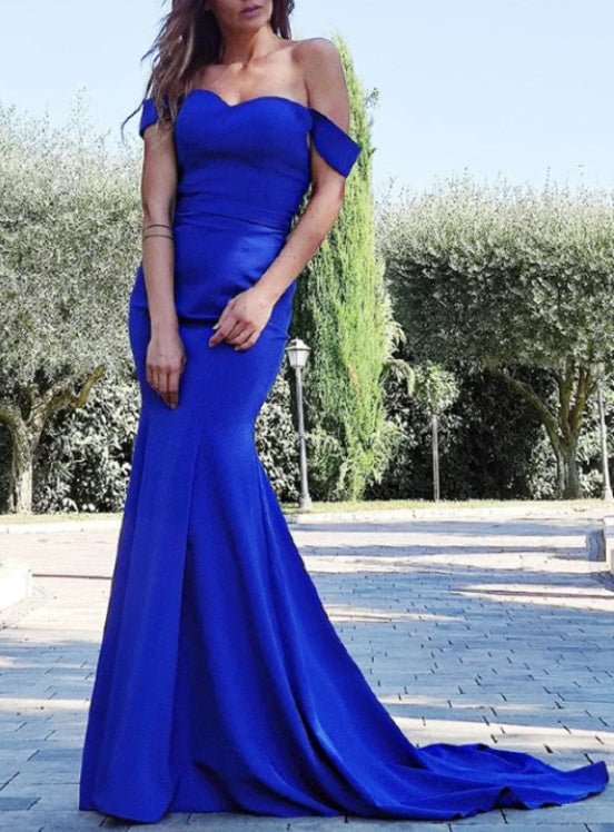 Off-the-Shoulder Royal Blue Mermaid Prom Dress